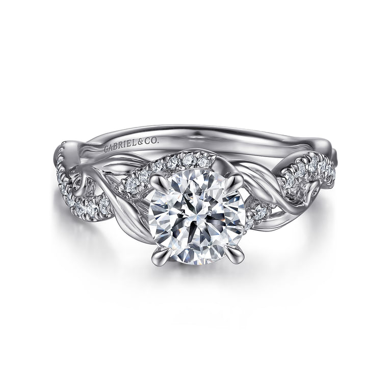 Camelia - 14K White Gold Floral Round Diamond Engagement Ring - 0.18 ct
