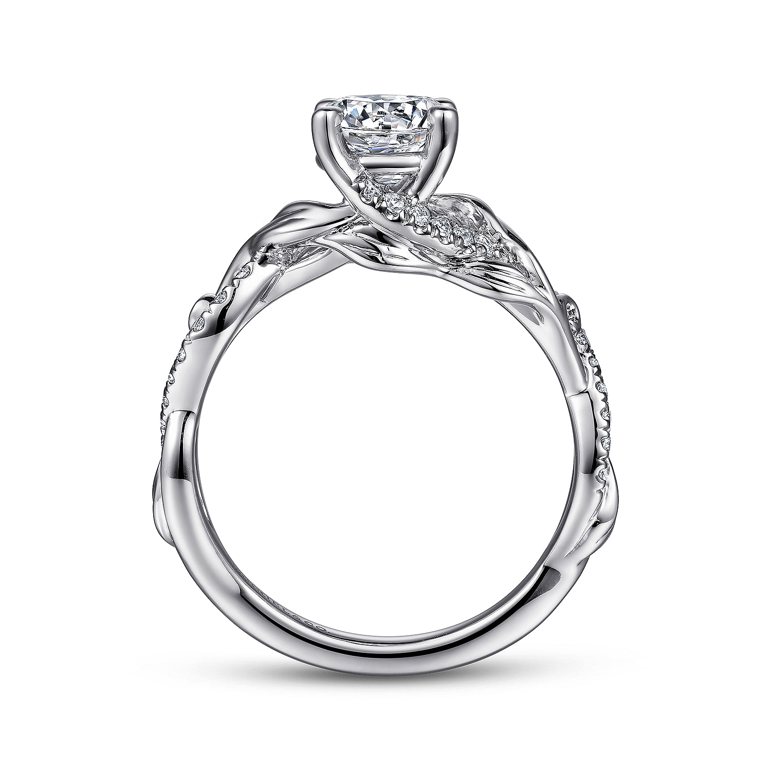 Camelia - 14K White Gold Floral Round Diamond Engagement Ring - 0.18 ct - Shot 2
