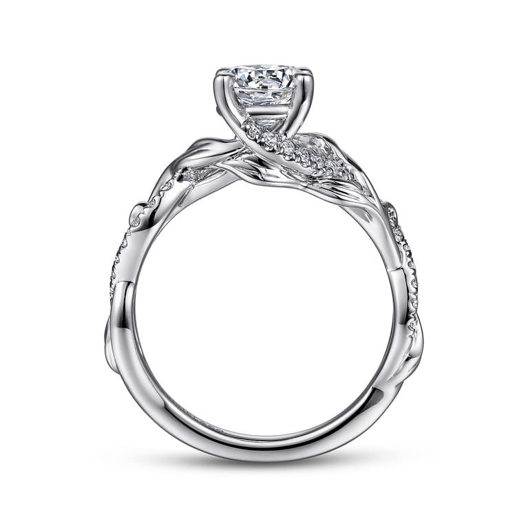 Camelia - 14K White Gold Floral Round Diamond Engagement Ring - 0.18 ct - Shot 2