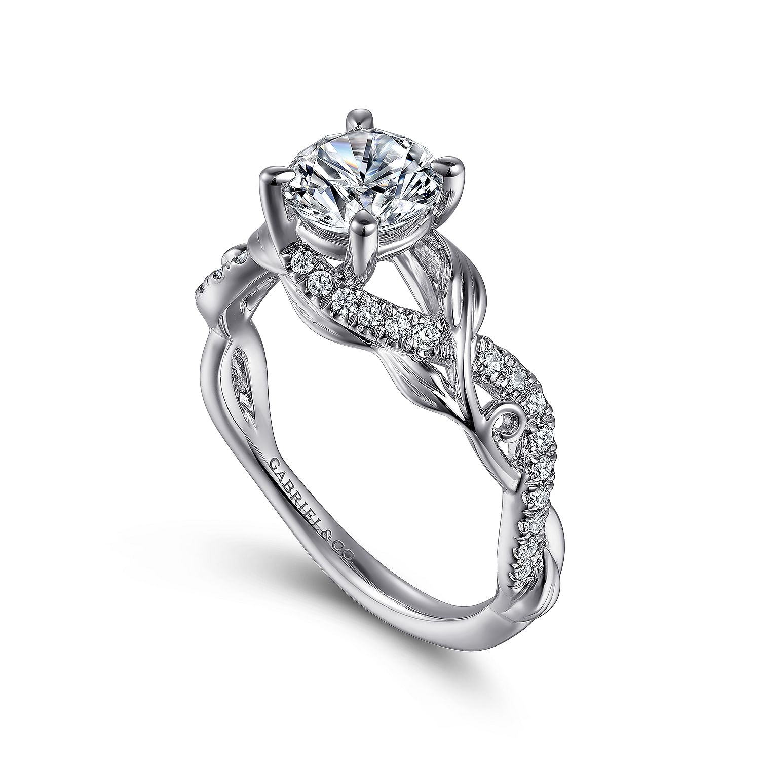 Camelia - 14K White Gold Floral Round Diamond Engagement Ring - 0.18 ct - Shot 3