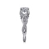 Camelia - 14K White Gold Floral Round Diamond Engagement Ring - 0.18 ct