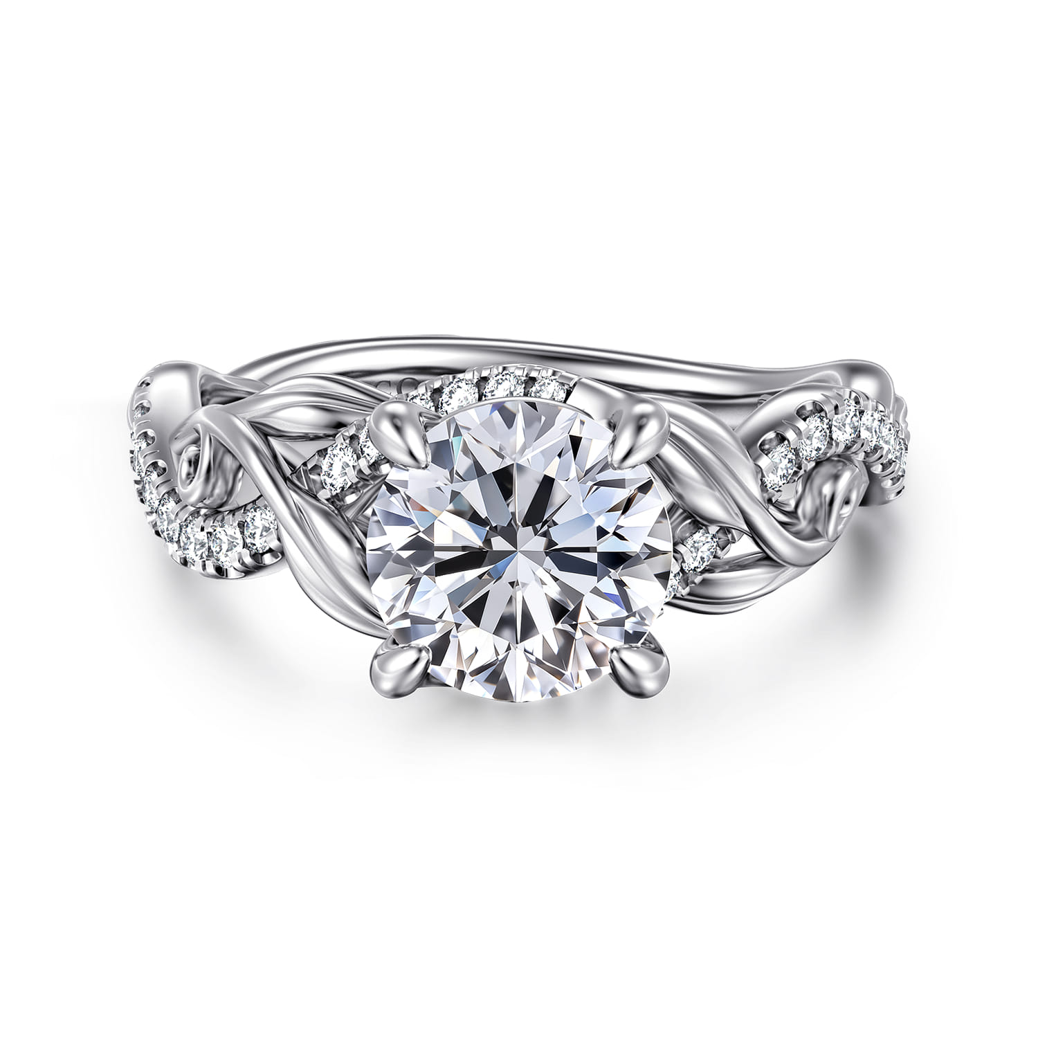 Camelia - 14K White Gold Floral Round Diamond Engagement Ring - 0.18 ct - Shot 1