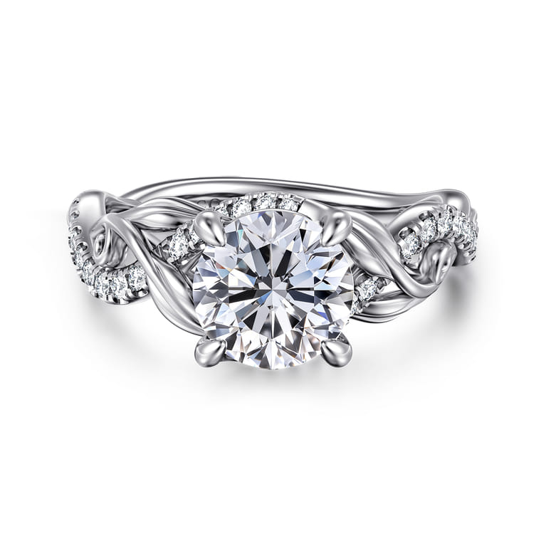 Camelia - 14K White Gold Floral Round Diamond Engagement Ring - 0.18 ct - Shot 1