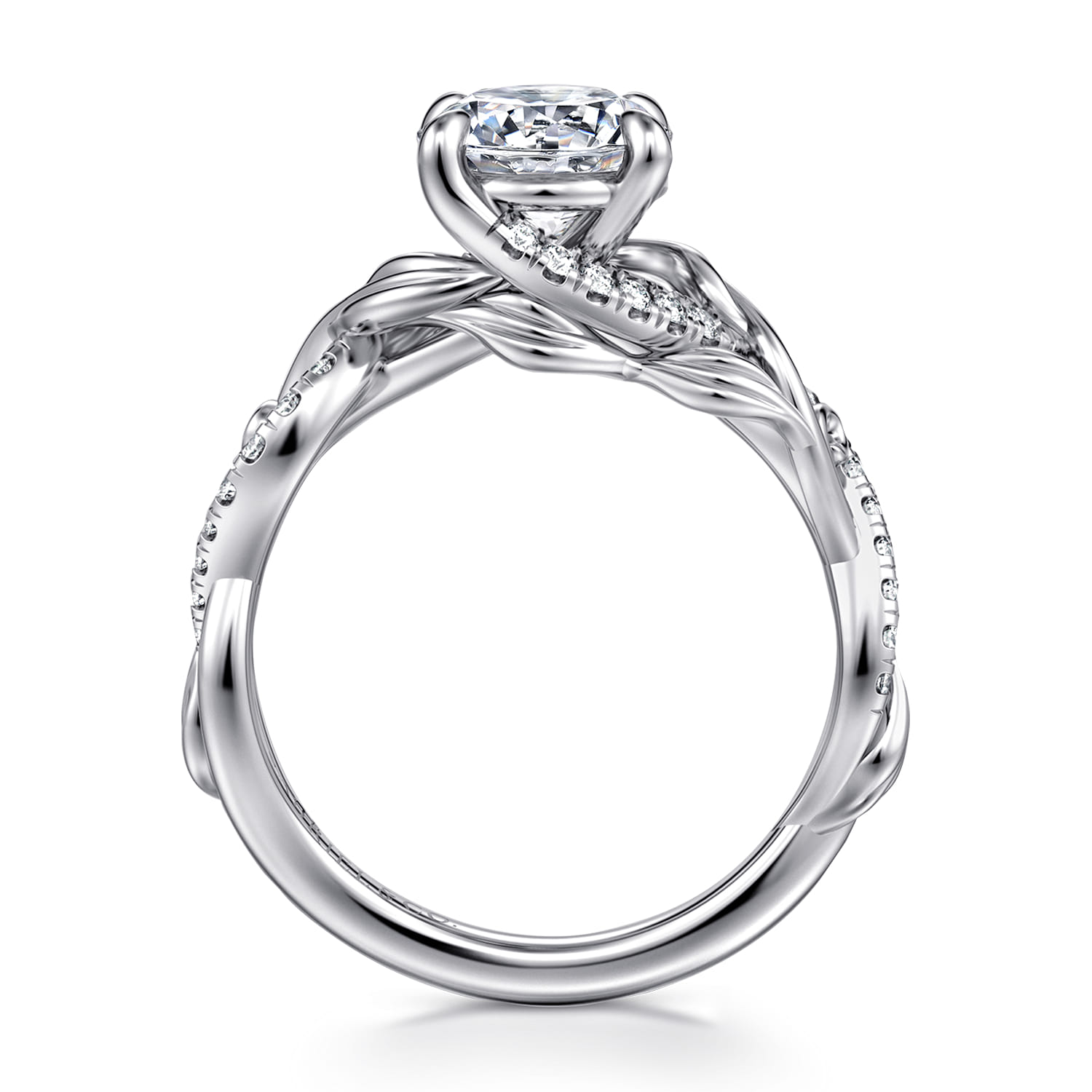Camelia - 14K White Gold Floral Round Diamond Engagement Ring - 0.18 ct - Shot 2