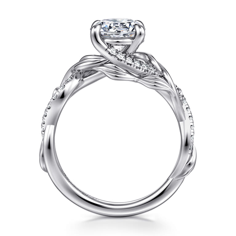 Camelia - 14K White Gold Floral Round Diamond Engagement Ring - 0.18 ct - Shot 2