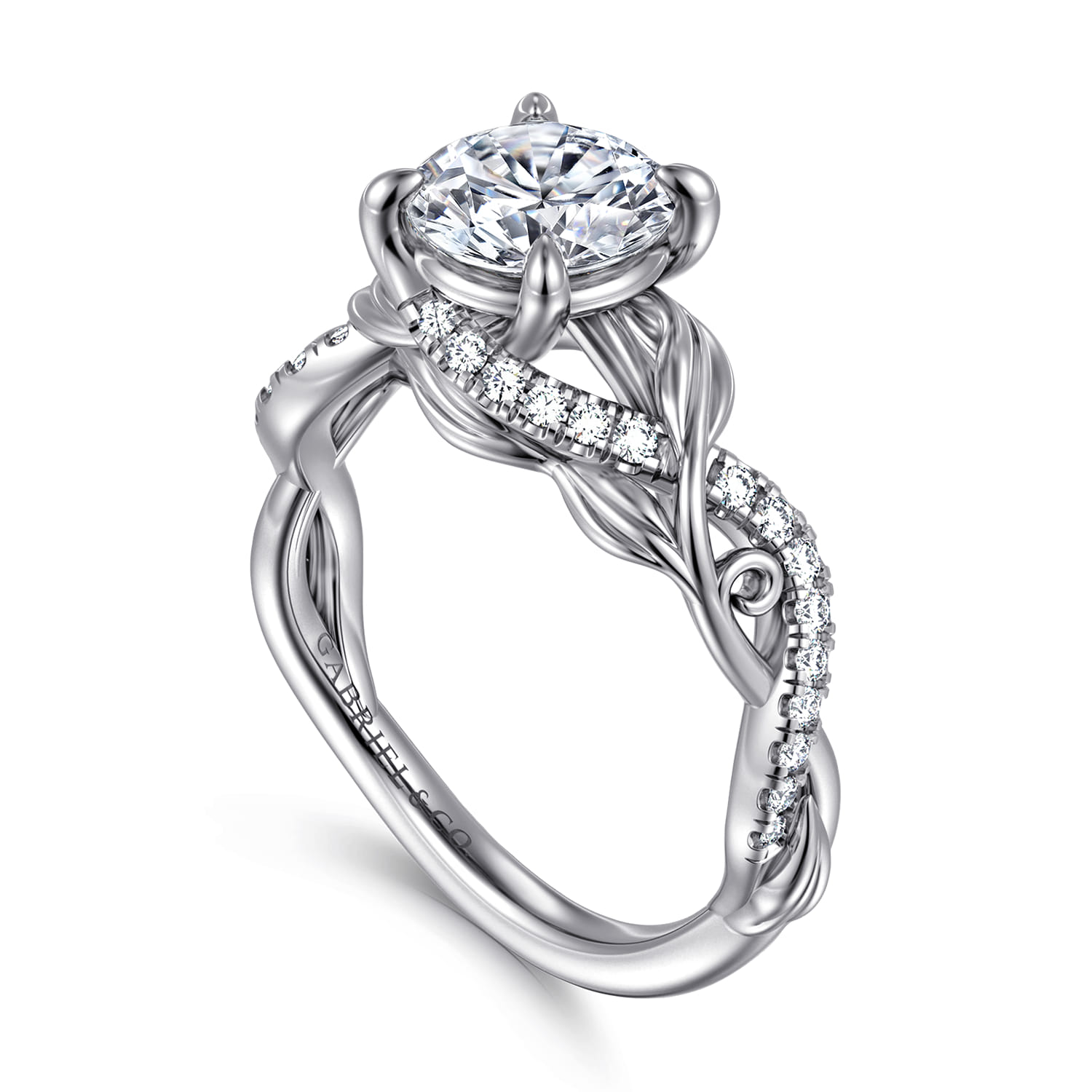 Camelia - 14K White Gold Floral Round Diamond Engagement Ring - 0.18 ct - Shot 3