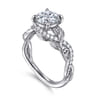 Camelia - 14K White Gold Floral Round Diamond Engagement Ring - 0.18 ct