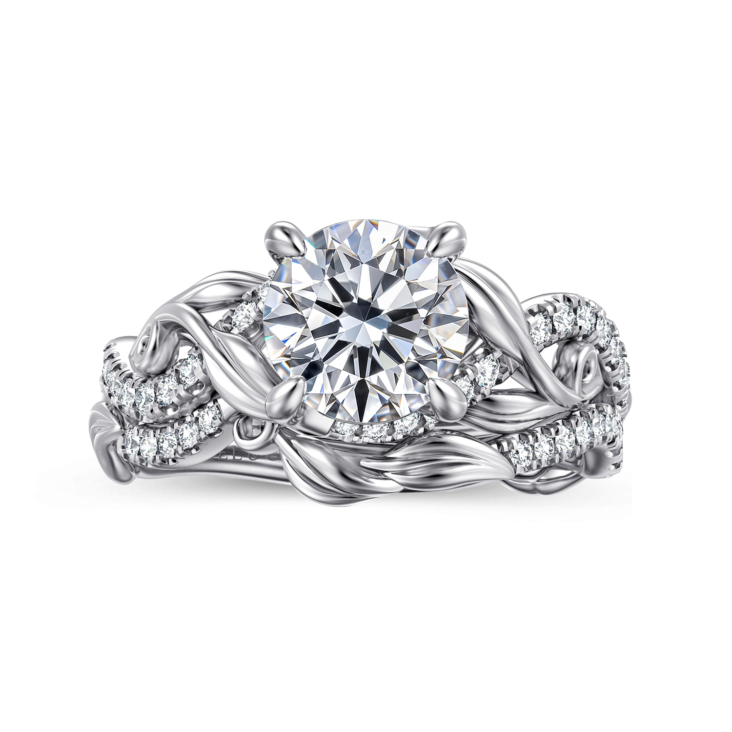 Camelia - 14K White Gold Floral Round Diamond Engagement Ring - 0.18 ct - Shot 4
