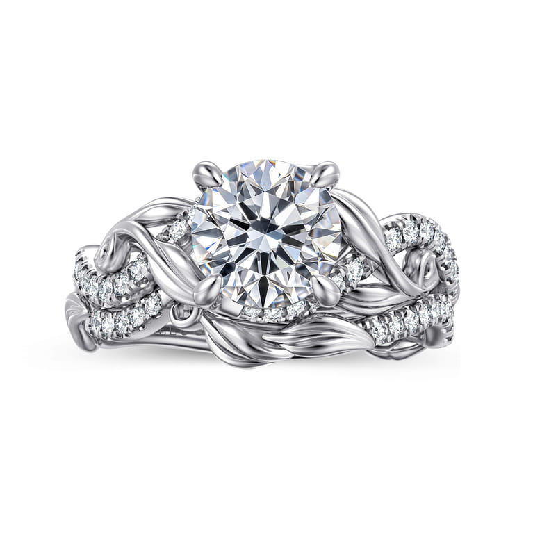 Camelia - 14K White Gold Floral Round Diamond Engagement Ring - 0.18 ct - Shot 4