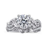Camelia - 14K White Gold Floral Round Diamond Engagement Ring - 0.18 ct
