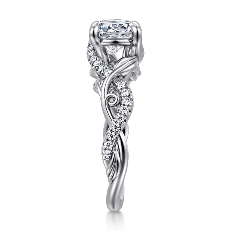 Camelia - 14K White Gold Floral Round Diamond Engagement Ring - 0.18 ct - Shot 5