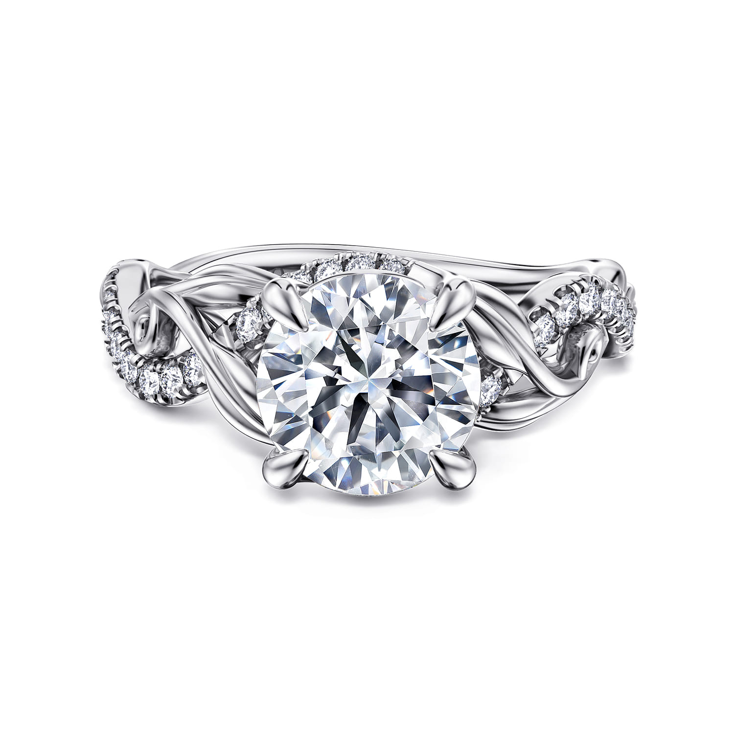 Camelia - 14K White Gold Floral Round Diamond Engagement Ring - 0.18 ct - Shot 1