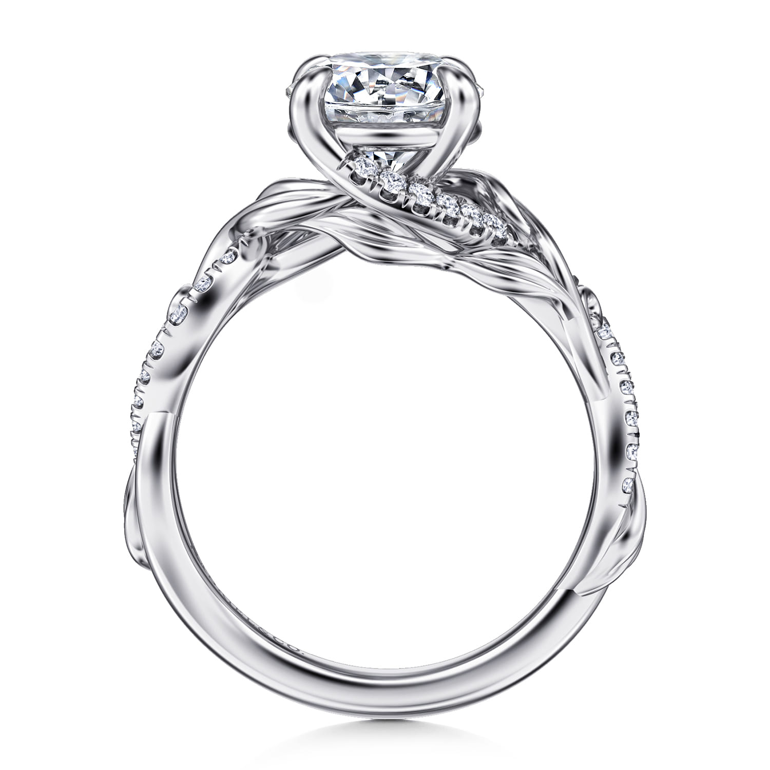 Camelia - 14K White Gold Floral Round Diamond Engagement Ring - 0.18 ct - Shot 2