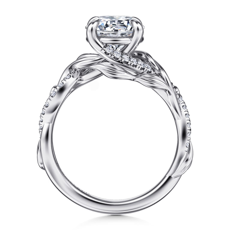 Camelia - 14K White Gold Floral Round Diamond Engagement Ring - 0.18 ct - Shot 2