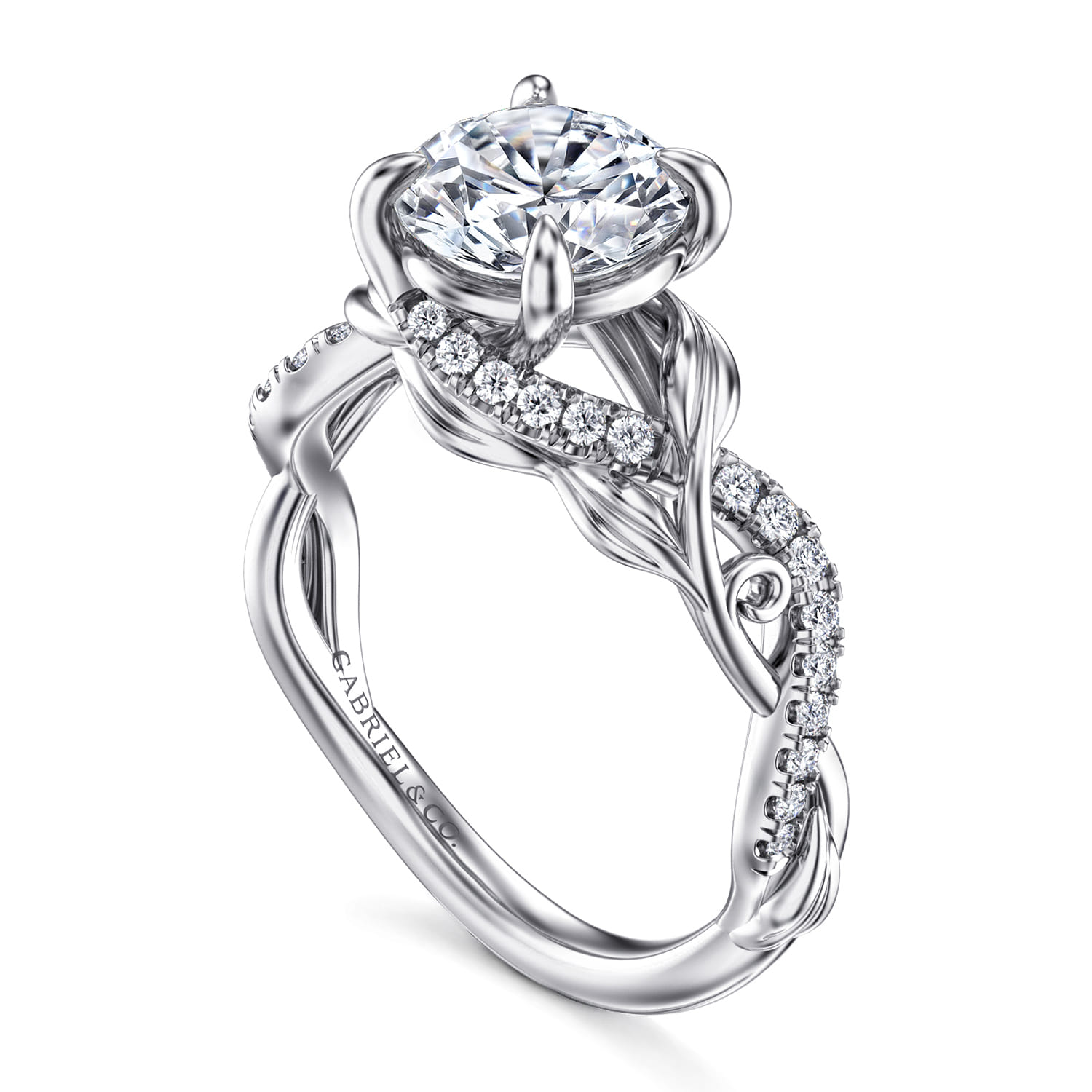 Camelia - 14K White Gold Floral Round Diamond Engagement Ring - 0.18 ct - Shot 3