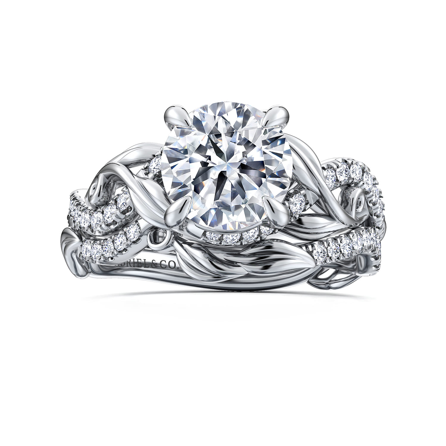 Camelia - 14K White Gold Floral Round Diamond Engagement Ring - 0.18 ct - Shot 4