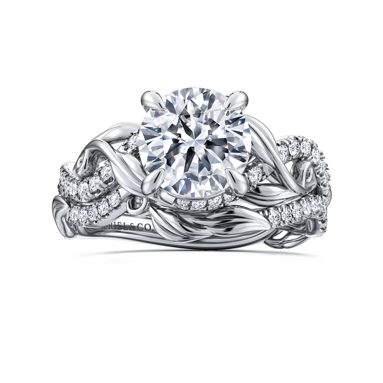 Camelia - 14K White Gold Floral Round Diamond Engagement Ring - 0.18 ct - Shot 4