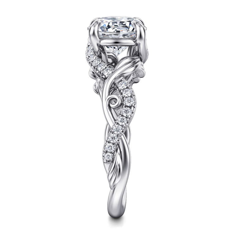 Camelia - 14K White Gold Floral Round Diamond Engagement Ring - 0.18 ct - Shot 5