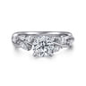Charlina - 14K White Gold Floral Round Diamond Engagement Ring - 0.17 ct