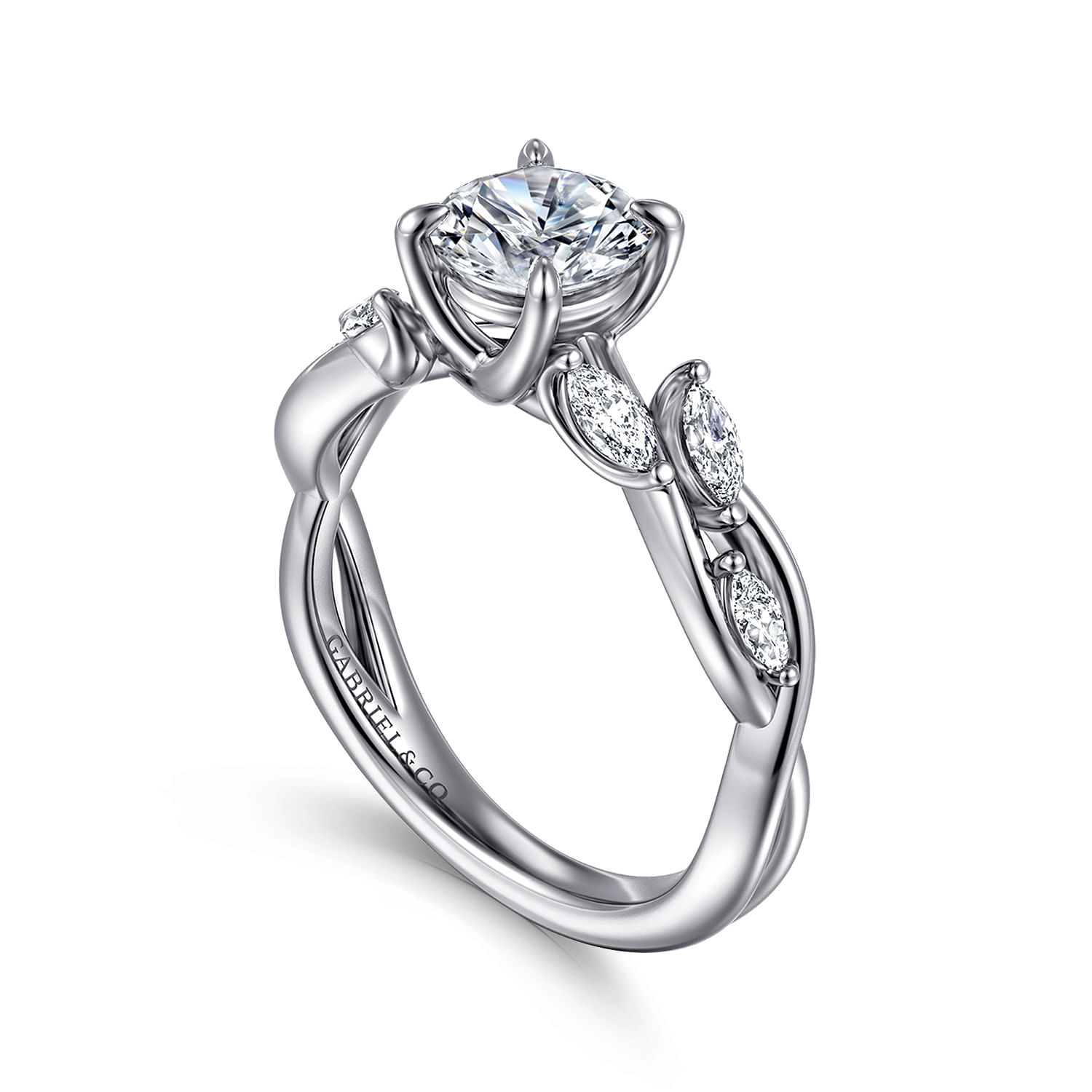 Charlina - 14K White Gold Floral Round Diamond Engagement Ring - 0.17 ct - Shot 3