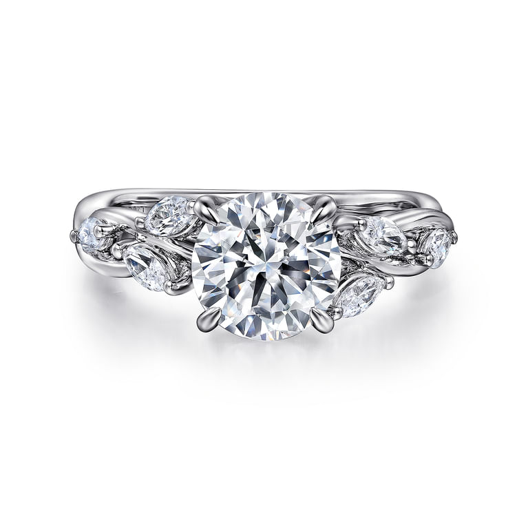 Charlina - 14K White Gold Floral Round Diamond Engagement Ring - 0.4 ct