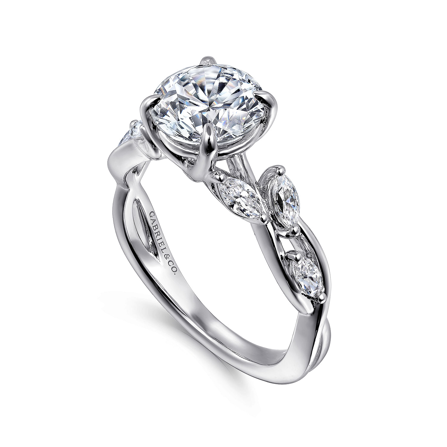 Charlina - 14K White Gold Floral Round Diamond Engagement Ring - 0.4 ct - Shot 3
