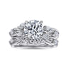Charlina - 14K White Gold Floral Round Diamond Engagement Ring - 0.4 ct