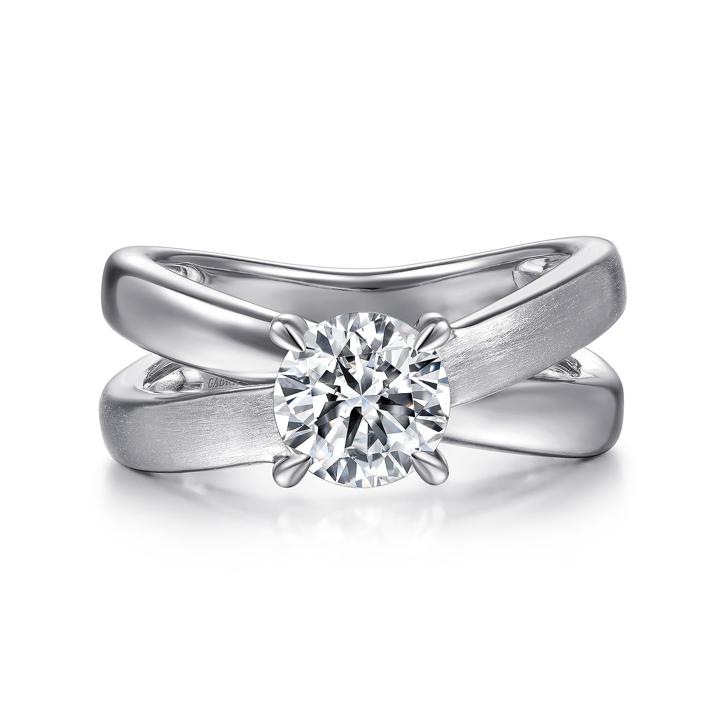 Ursa - 14K White Gold Split Shank Round Diamond Engagement Ring - Shot 1