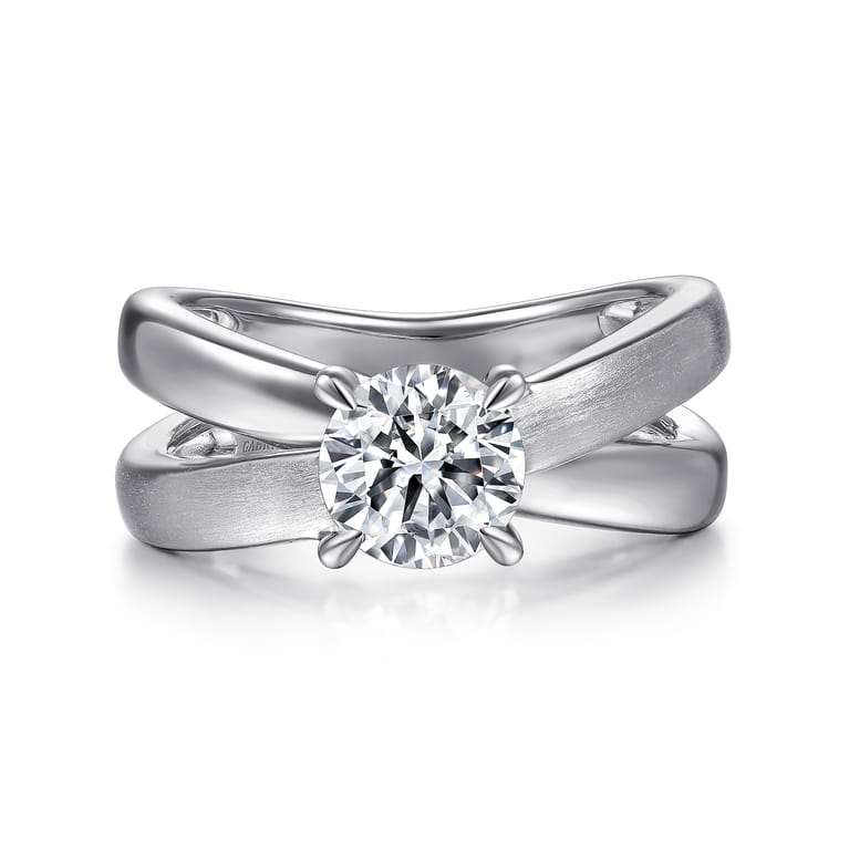Ursa - 14K White Gold Split Shank Round Diamond Engagement Ring - Shot 1