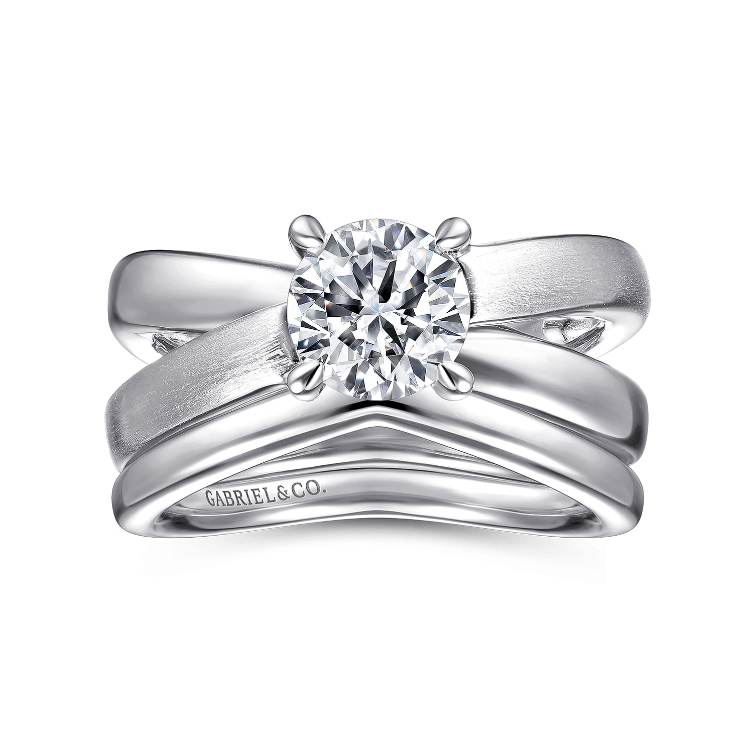 Ursa - 14K White Gold Split Shank Round Diamond Engagement Ring - Shot 4