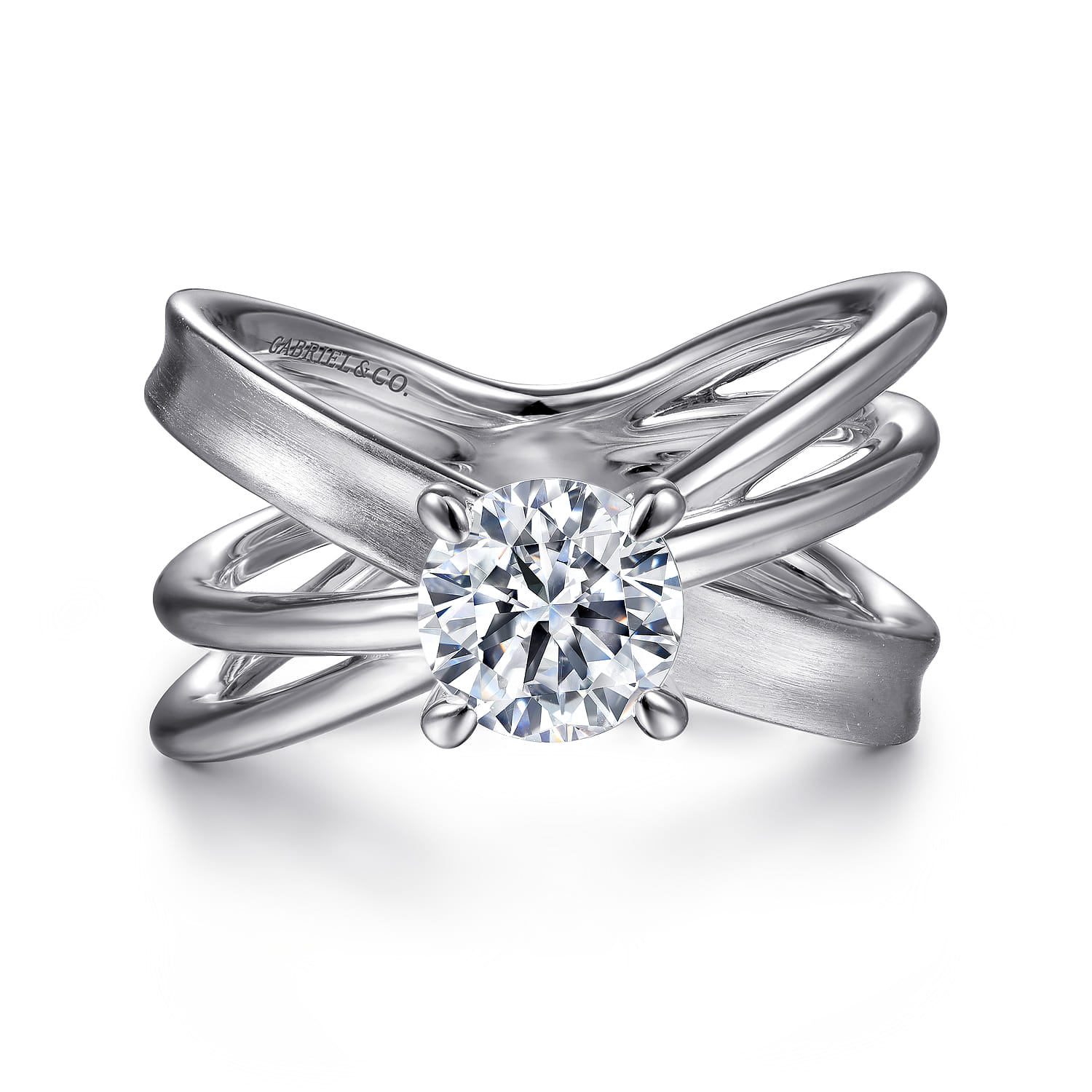 Fabiola - 14K White Gold Split Shank Round Diamond Engagement Ring - Shot 1