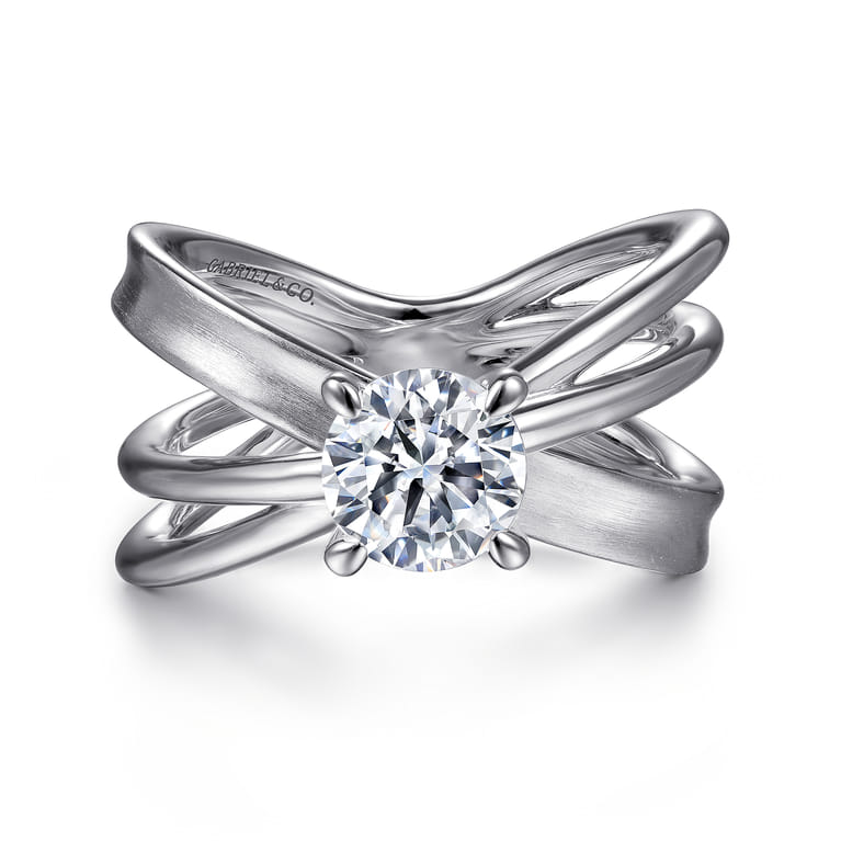 Fabiola - 14K White Gold Split Shank Round Diamond Engagement Ring - Shot 1