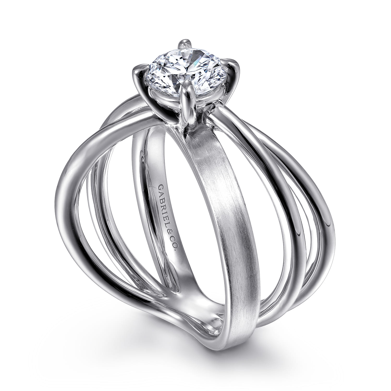 Fabiola - 14K White Gold Split Shank Round Diamond Engagement Ring - Shot 3