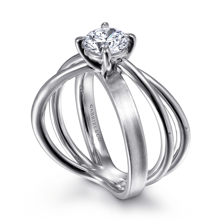 Fabiola - 14K White Gold Split Shank Round Diamond Engagement Ring - Shot 3