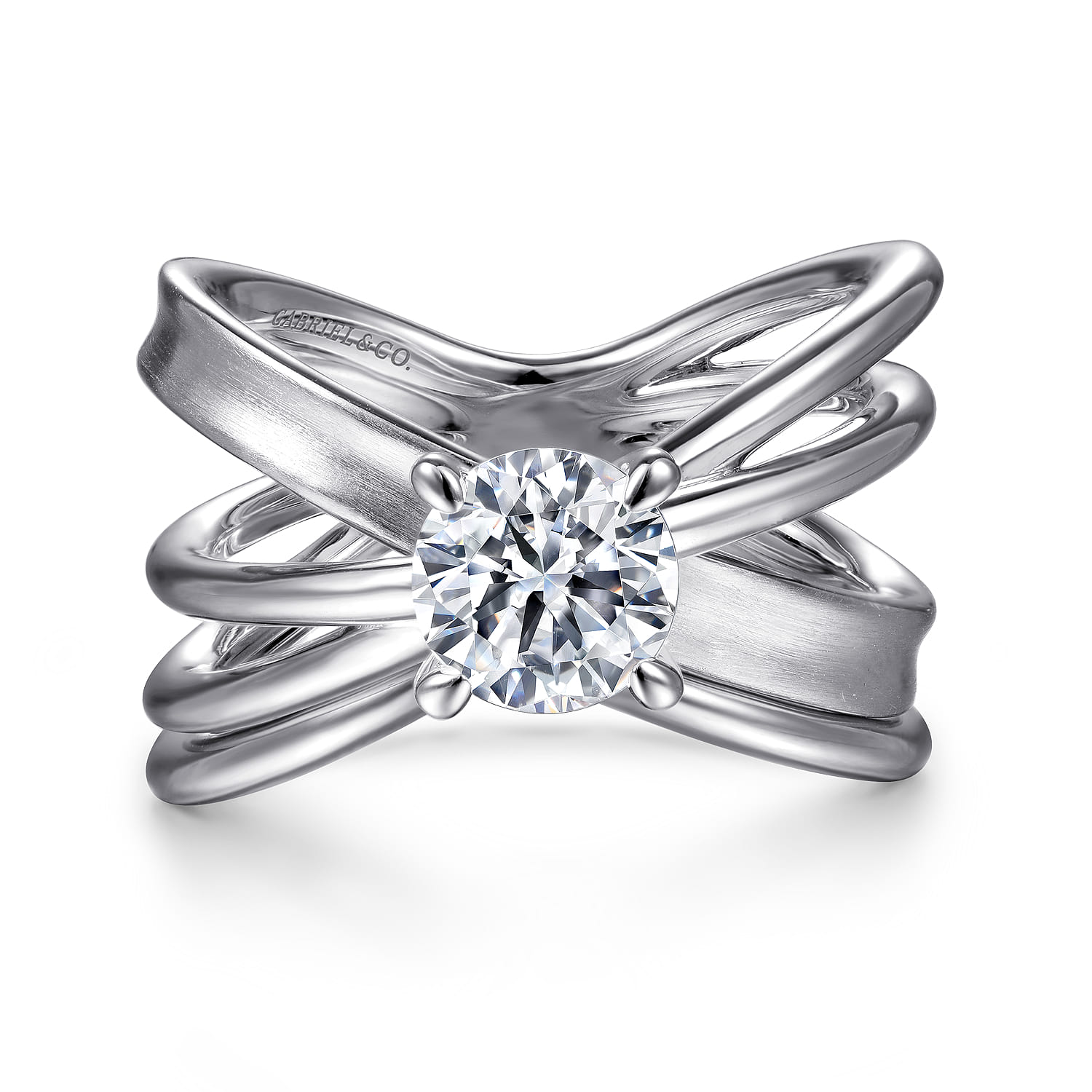 Fabiola - 14K White Gold Split Shank Round Diamond Engagement Ring - Shot 4