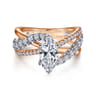 Zaira - 14K White-Rose Gold Marquise Shape Free Form Diamond Engagement Ring - 0.75 ct