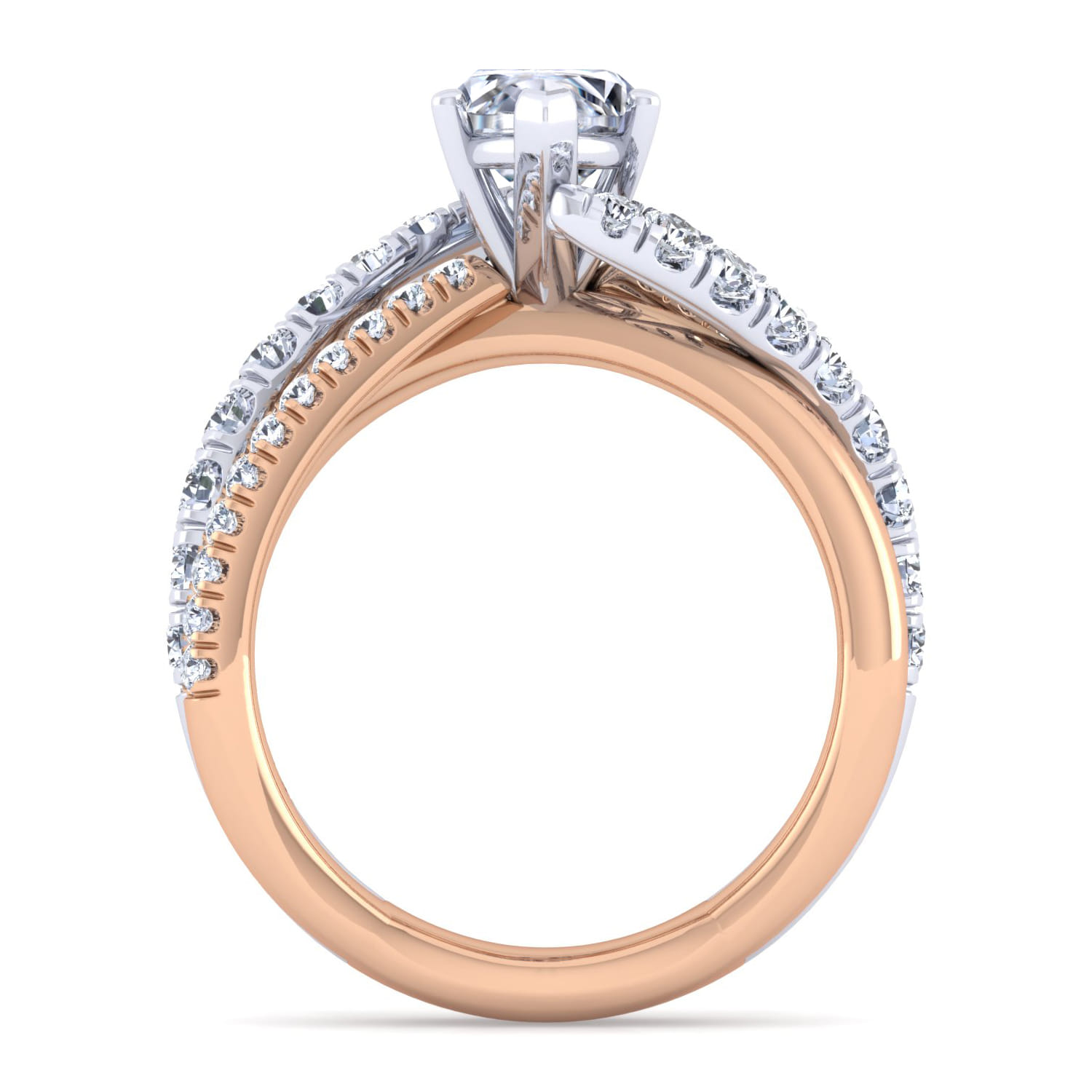 Zaira - 14K White-Rose Gold Marquise Shape Free Form Diamond Engagement Ring - 0.75 ct - Shot 2