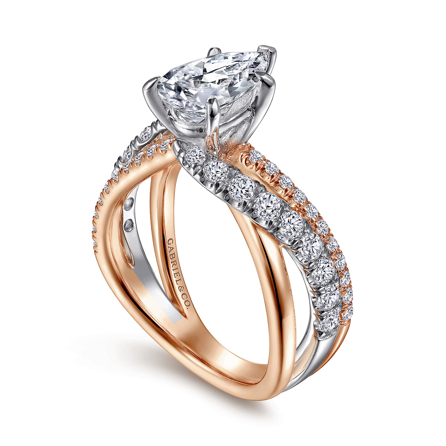 Zaira - 14K White-Rose Gold Pear Shape Free Form Diamond Engagement Ring - 0.75 ct - Shot 3