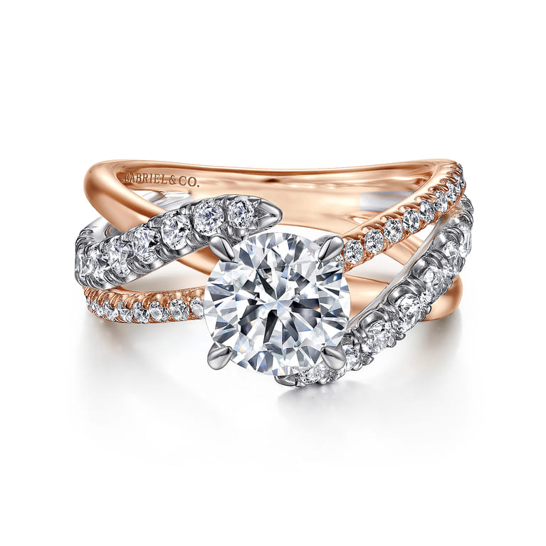 Zaira - 14K White-Rose Gold Round Free Form Diamond Engagement Ring - 0.75 ct - Shot 1
