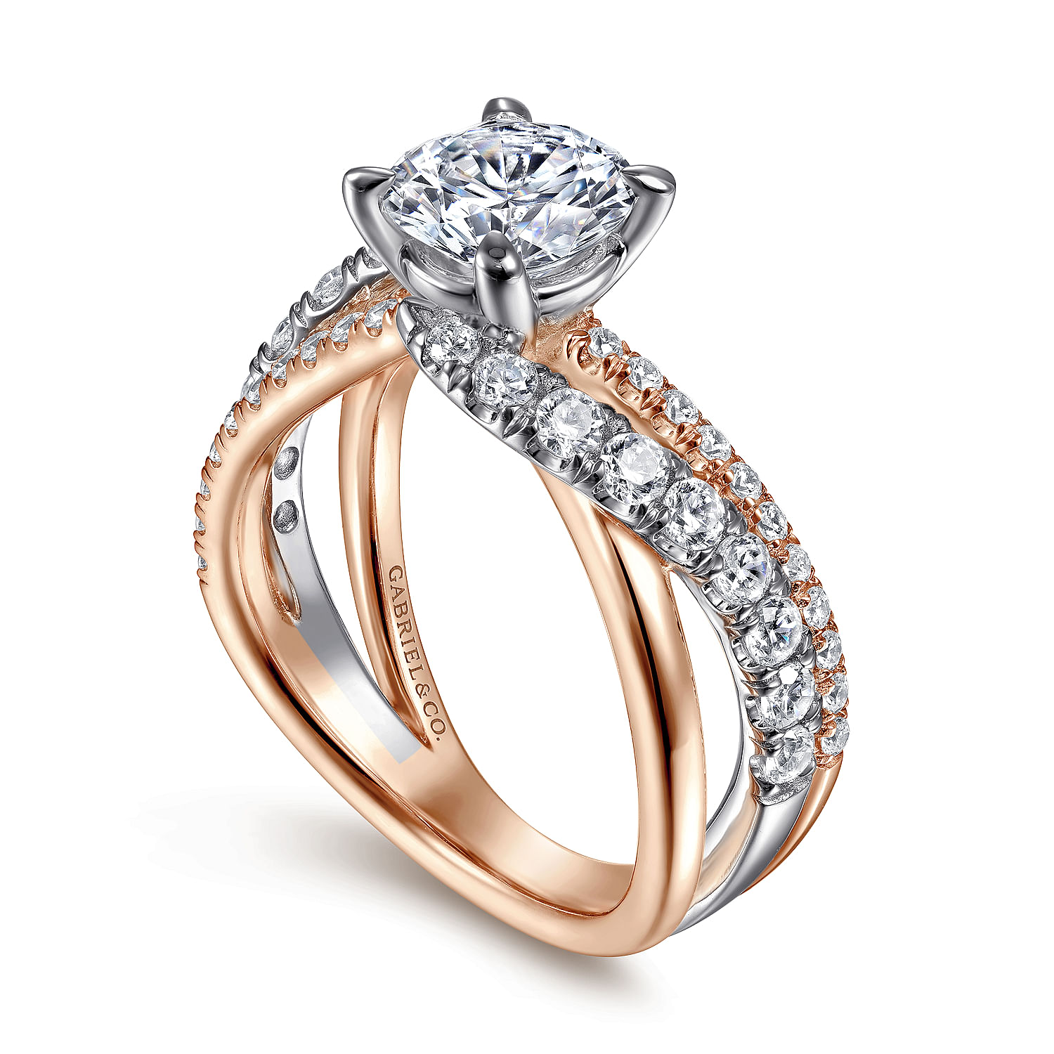 Zaira - 14K White-Rose Gold Round Free Form Diamond Engagement Ring - 0.75 ct - Shot 3