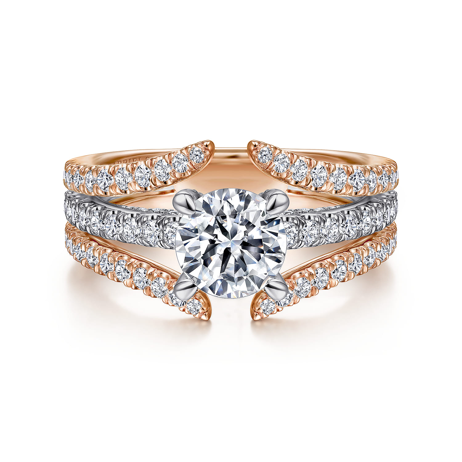 Riola - 14K White-Rose Gold Split Shank Round Diamond Engagement Ring - 0.82 ct - Shot 1