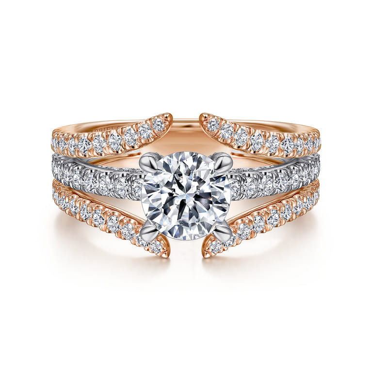 Riola - 14K White-Rose Gold Split Shank Round Diamond Engagement Ring - 0.82 ct - Shot 1