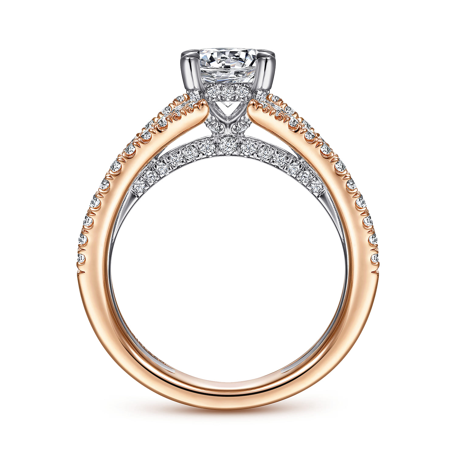 Riola - 14K White-Rose Gold Split Shank Round Diamond Engagement Ring - 0.82 ct - Shot 2