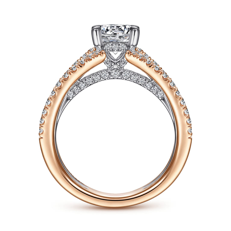 Riola - 14K White-Rose Gold Split Shank Round Diamond Engagement Ring - 0.82 ct - Shot 2