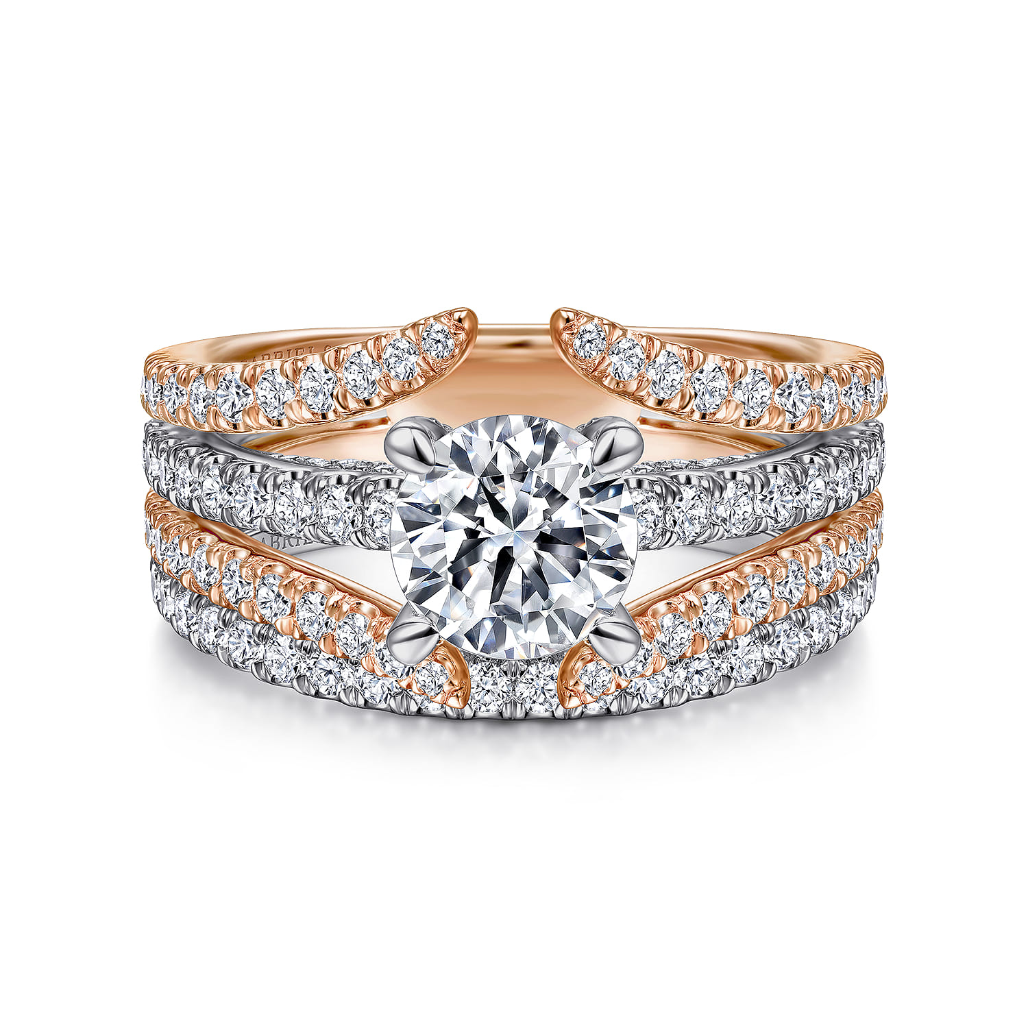 Riola - 14K White-Rose Gold Split Shank Round Diamond Engagement Ring - 0.82 ct - Shot 4