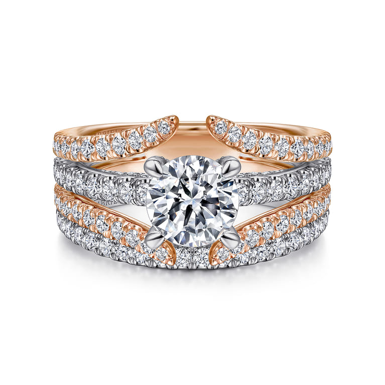 Riola - 14K White-Rose Gold Split Shank Round Diamond Engagement Ring - 0.82 ct - Shot 4