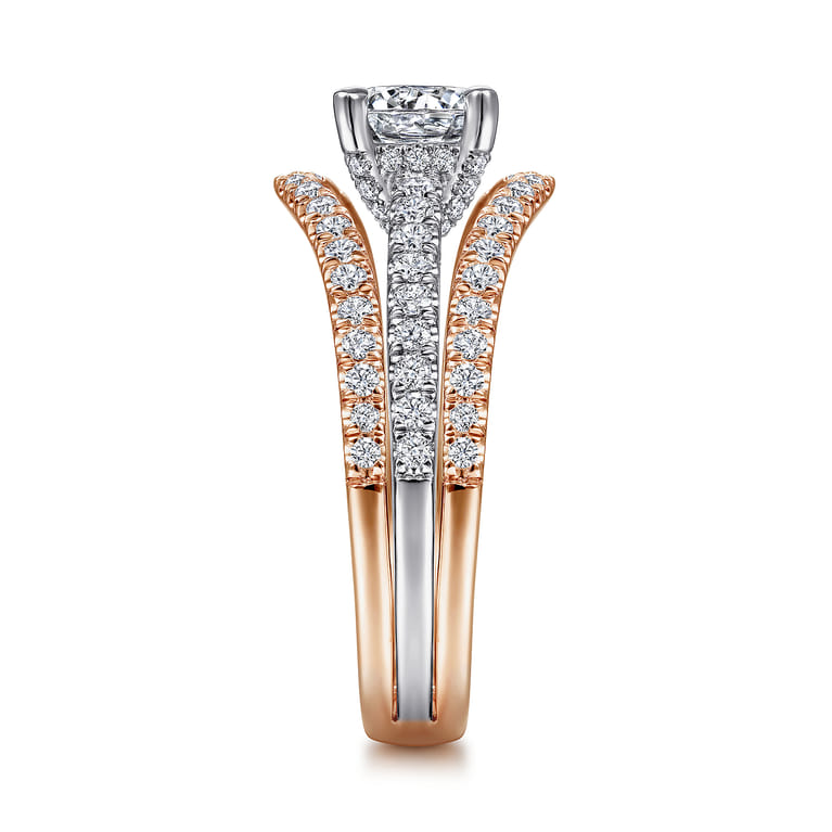 Riola - 14K White-Rose Gold Split Shank Round Diamond Engagement Ring - 0.82 ct - Shot 5