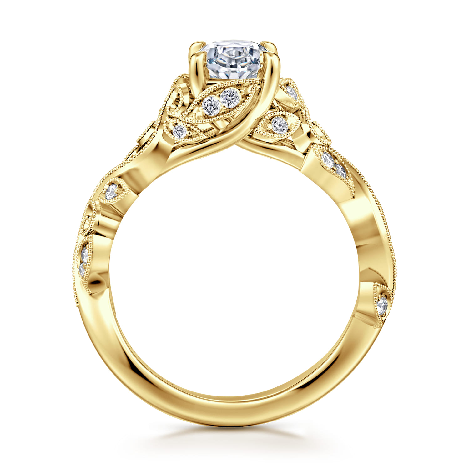 Martedi - 14K Yellow Gold Floral Oval Diamond Engagement Ring - 0.15 ct - Shot 2