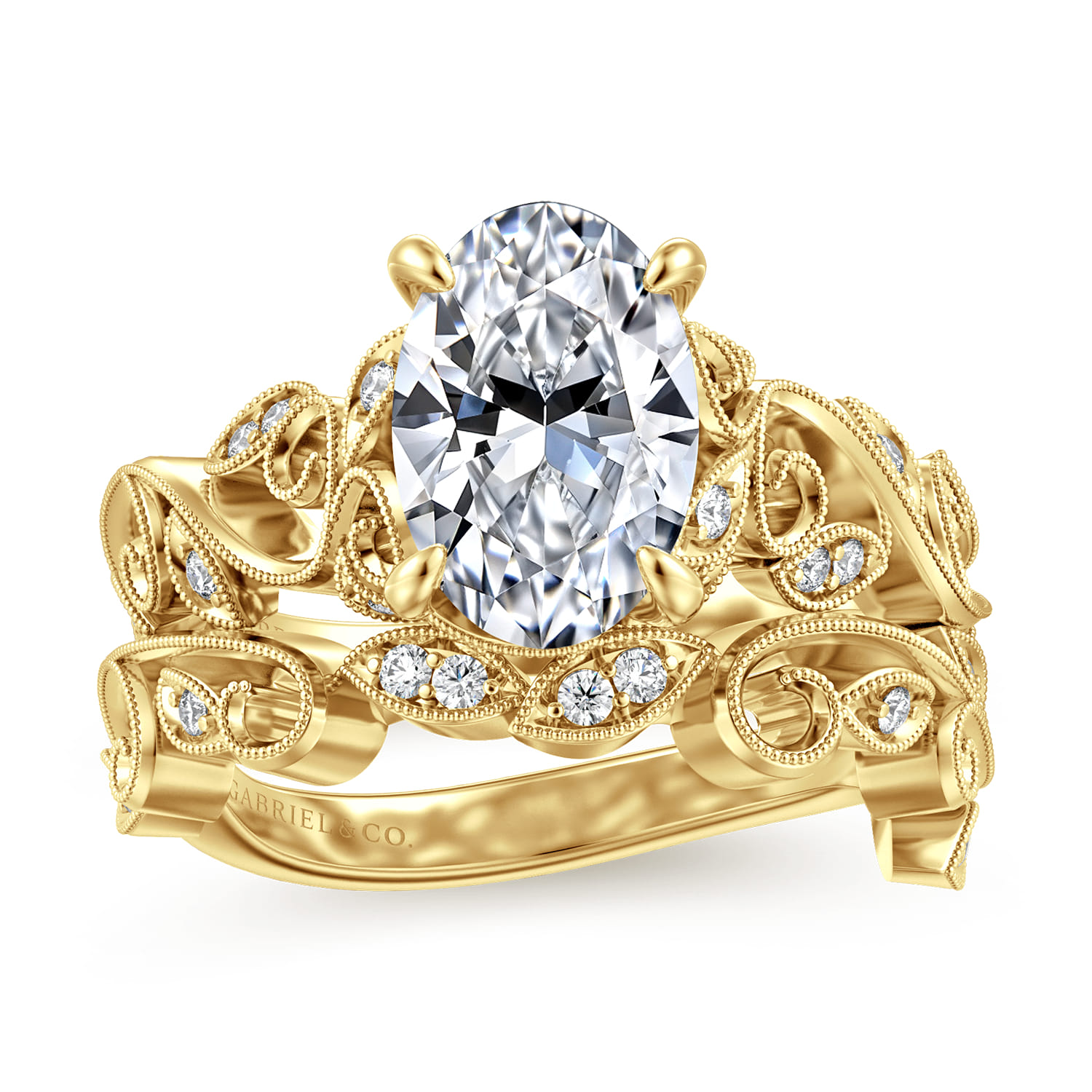 Martedi - 14K Yellow Gold Floral Oval Diamond Engagement Ring - 0.15 ct - Shot 4