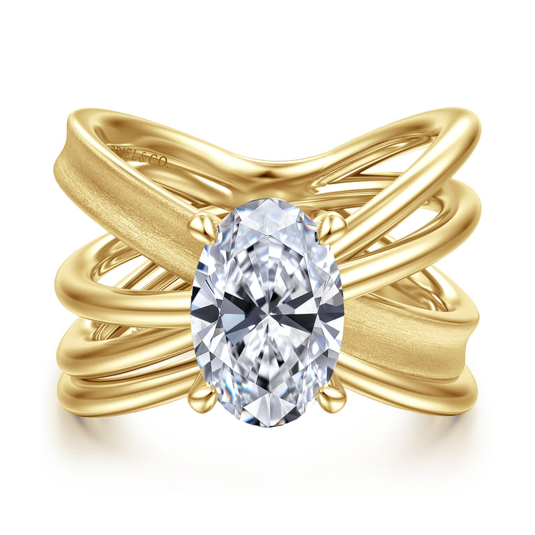 Fabiola - 14K Yellow Gold Split Shank Oval Diamond Engagement Ring - Shot 4